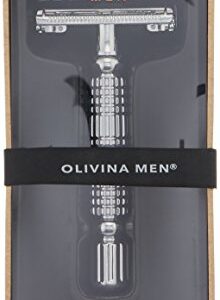 Olivina Men Safety Razor + 5 Stainless Steel Blades, Chrome Handle, 6-Piece Set