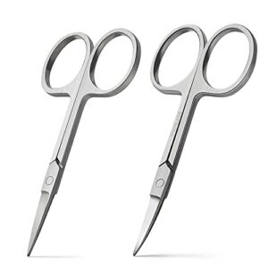 bezox premium nail scissors 2pcs,  professional curved and stright manicure scissors – multi-purpose stainless steel beauty grooming scissor for nail, facial hair, eyebrow, eyelash, dry skin
