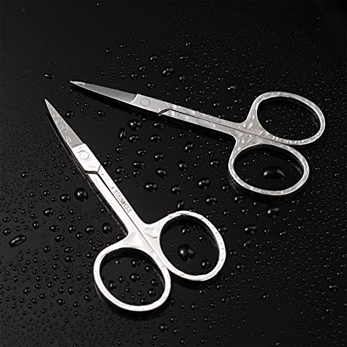 BEZOX Premium Nail Scissors 2PCS,  Professional Curved and Stright Manicure Scissors - Multi-purpose Stainless Steel Beauty Grooming Scissor for Nail, Facial Hair, Eyebrow, Eyelash, Dry Skin