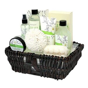 gift baskets for women,body&earth spa basket gifts for women,lily 10pc spa kit gift set with bubble bath,shower gel,body scrub,body lotion,bath salt,birthday gifts set for women,mom,mother’s day gifts