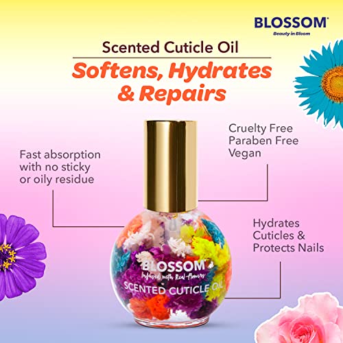 Blossom Hydrating, Moisturizing, Strengthening, Scented Cuticle Oil, Infused with Real Flowers, Made in USA, 0.42 fl. oz, Juicy Peach