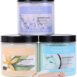 Bath Salts for Soaking, Spa Luxetique Epsom Salts Gifts Set for Women, Bath Salts for Women Relaxing, Epsom Salts Bulk with Wooden Scoop, Moisturize Skin, Epsom Salts for Soaking Bath Set