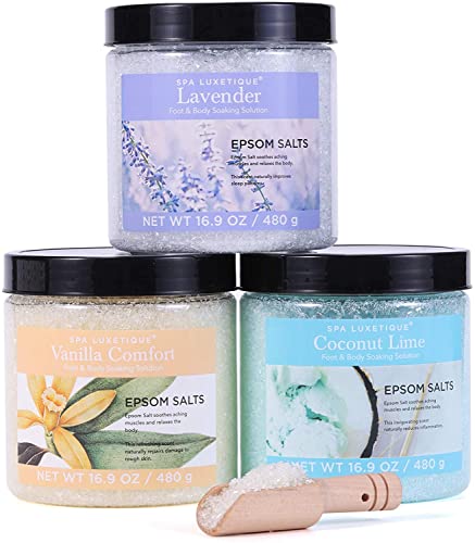 Bath Salts for Soaking, Spa Luxetique Epsom Salts Gifts Set for Women, Bath Salts for Women Relaxing, Epsom Salts Bulk with Wooden Scoop, Moisturize Skin, Epsom Salts for Soaking Bath Set