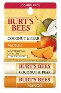 burt’s bees 100% natural moisturizing lip balm, coconut & pear and mango with beeswax & fruit extracts – 2 tubes, 2 fl oz