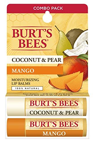 Burt's Bees 100% Natural Moisturizing Lip Balm, Coconut & Pear and Mango with Beeswax & Fruit Extracts - 2 Tubes, 2 Fl OZ