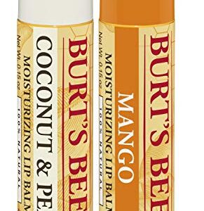 Burt's Bees 100% Natural Moisturizing Lip Balm, Coconut & Pear and Mango with Beeswax & Fruit Extracts - 2 Tubes, 2 Fl OZ