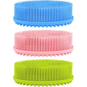 bbto 3 pieces exfoliating silicone body scrubber body silicone scrubber brush silicone body wash scrubber for skin exfoliation, 3 colors (pink, blue and green)