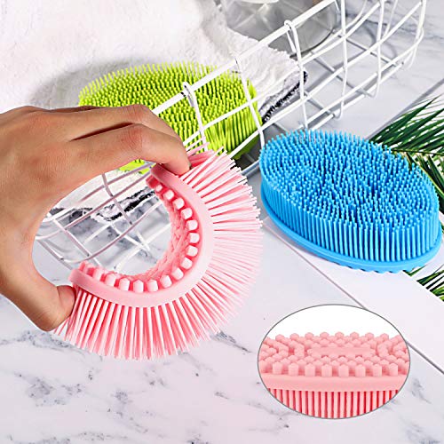 BBTO 3 Pieces Exfoliating Silicone Body Scrubber Body Silicone Scrubber Brush Silicone Body Wash Scrubber for Skin Exfoliation, 3 Colors (Pink, Blue and Green)