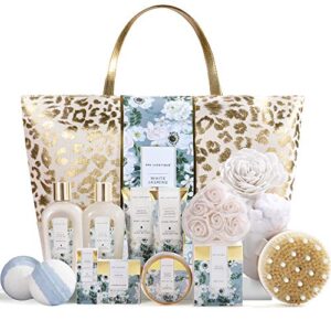 spa gift baskets, spa luxetique spa gifts for women, 15pcs spa gift set includes bath bombs, essential oil, hand cream, bath salt and luxury tote bag, gift for women