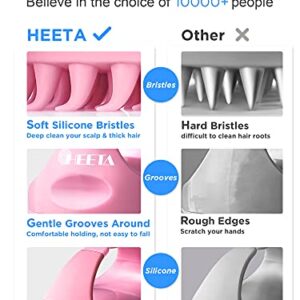 HEETA Hair Shampoo Brush, Upgraded Wet & Dry Hair Scalp Massager with Soft Silicone, Scalp Exfoliator for Remove Dandruff, Scalp Scrubber Hair Care Tools for Women, Men, Pets (Pink)