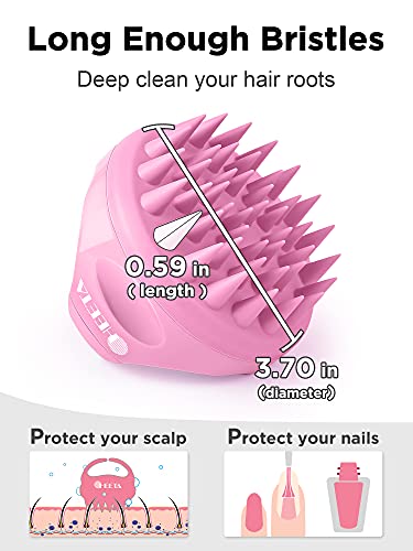 HEETA Hair Shampoo Brush, Upgraded Wet & Dry Hair Scalp Massager with Soft Silicone, Scalp Exfoliator for Remove Dandruff, Scalp Scrubber Hair Care Tools for Women, Men, Pets (Pink)