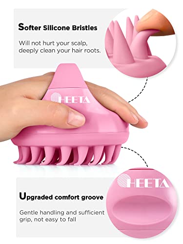 HEETA Hair Shampoo Brush, Upgraded Wet & Dry Hair Scalp Massager with Soft Silicone, Scalp Exfoliator for Remove Dandruff, Scalp Scrubber Hair Care Tools for Women, Men, Pets (Pink)