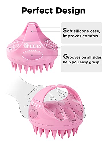 HEETA Hair Shampoo Brush, Upgraded Wet & Dry Hair Scalp Massager with Soft Silicone, Scalp Exfoliator for Remove Dandruff, Scalp Scrubber Hair Care Tools for Women, Men, Pets (Pink)