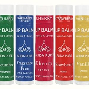 ALIDA PURE Vegan Melody Lip Balm Collection, Cruelty Free, Beeswax Free, Coconut Oil Free, 5 Lip Balm Set, Organic Jojoba Oil, Avocado Oil, and Vitamin E, Natural Moisturizing Lip Balm | Lip Gloss, for Dry, Chapped, or Cracked Lips