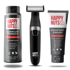 happy nuts bundle – the ballber electric groin trimmer, comfort cream ball deodorant, and comfort powder for men