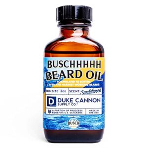 duke cannon supply co. busch beard oil, 3oz, sandalwood scent – softening, conditioning beard oil made with busch beer