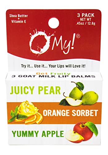 O My! Goat Milk Lip Balm - 3 Pack | Shea Butter and Vitamin E | Free of Parabens & More | Handcrafted in USA