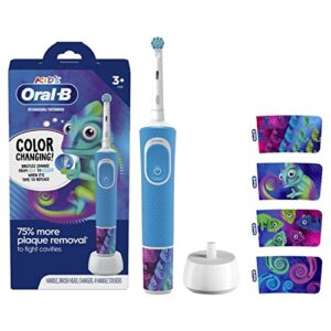 oral-b kid’s electric rechargeable toothbrush with charger, featuring extra soft color changing bristles, for ages 3