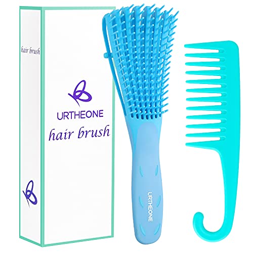 Detangling Hair Brush, Detangling brush for Adults and Kids, Comb Set for Kinky Curly Coily and Wavy Hair, For Wet and Dry Hair, Afro American Type 3a-4c, Comfortable Grip, Easy to Clean(Blue)