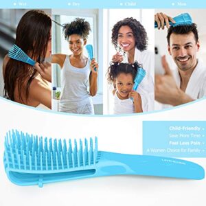 Detangling Hair Brush, Detangling brush for Adults and Kids, Comb Set for Kinky Curly Coily and Wavy Hair, For Wet and Dry Hair, Afro American Type 3a-4c, Comfortable Grip, Easy to Clean(Blue)