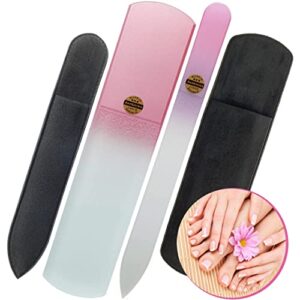 czech glass nail file with case – glass foot file hand callus remover – nice gift women – crystal nail files for natural nails glass fingernail – toenail finger board sleeve emery boards 2 files set