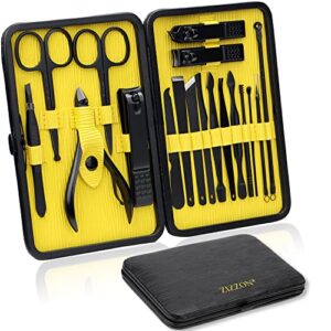 zizzon manicure set 18 in 1 professional pedicure set nail scissors grooming kit with leather travel case (black/yellow)