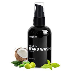 newmen beard wash for men – beard shampoo with jojoba oil & coconut oil, natural peppermint scent with beard oil, softens and conditions facial hair, beard moisturizer