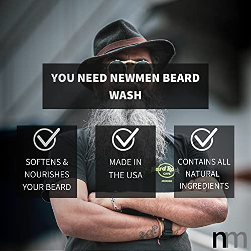Newmen Beard Wash for Men - Beard Shampoo with Jojoba Oil & Coconut Oil, Natural Peppermint Scent with Beard Oil, Softens and Conditions Facial Hair, Beard Moisturizer