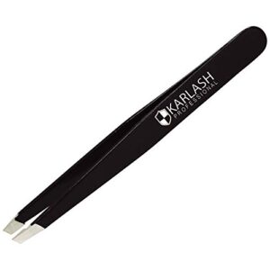 Karlash Slant Tweezers Professional Stainless Steel Slant Tip Tweezer Premium Precision Eyebrow (Black)