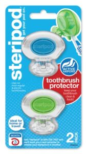 steripod clip-on toothbrush protector, clear blue and clear green, 2 count