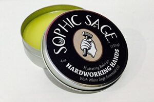 sophic sage 4oz hardworking hands hydrating hand balm, organic essential fragrance