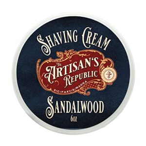 The Artisan's Republic - Hand Made Sandalwood Shaving Cream for Men | Beard Care | Anti Razor Burn and Irritation | Shaving Gift | Coconut and Apricot Oil (Sandalwood)