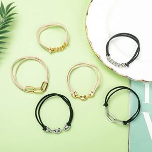 Bracelet Hair Ties With Gold Silvery and Beige Elastic,2 in 1 No Crease Hair Ponytails & Elastic,Looks Cute On Your Wrist And Great In Your Hair (3PCS, Black Silver new)