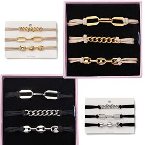 Bracelet Hair Ties With Gold Silvery and Beige Elastic,2 in 1 No Crease Hair Ponytails & Elastic,Looks Cute On Your Wrist And Great In Your Hair (3PCS, Black Silver new)