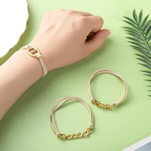 Bracelet Hair Ties With Gold Silvery and Beige Elastic,2 in 1 No Crease Hair Ponytails & Elastic,Looks Cute On Your Wrist And Great In Your Hair (3PCS, Black Silver new)