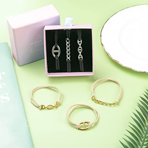 Bracelet Hair Ties With Gold Silvery and Beige Elastic,2 in 1 No Crease Hair Ponytails & Elastic,Looks Cute On Your Wrist And Great In Your Hair (3PCS, Black Silver new)