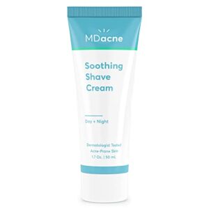 mdacne shaving cream for acne-prone skin – soothing, oil-free, eliminates razor burn, cuts & infections – reduce skin irritation & prevent shave bumps & nicks – vegan, paraben-free & cruelty-free