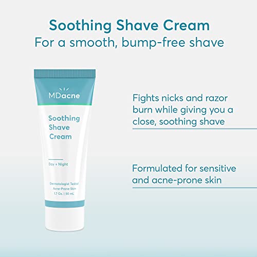 MDacne Shaving Cream for Acne-Prone Skin - Soothing, Oil-Free, Eliminates Razor Burn, Cuts & Infections - Reduce Skin Irritation & Prevent Shave Bumps & Nicks - Vegan, Paraben-Free & Cruelty-Free
