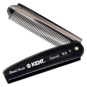 kent 82t 4″ graphite folding pocket comb for men, fine tooth hair comb straightener for everyday grooming styling hair, beard or mustache, use dry or with balms, saw cut hand polished, made in england