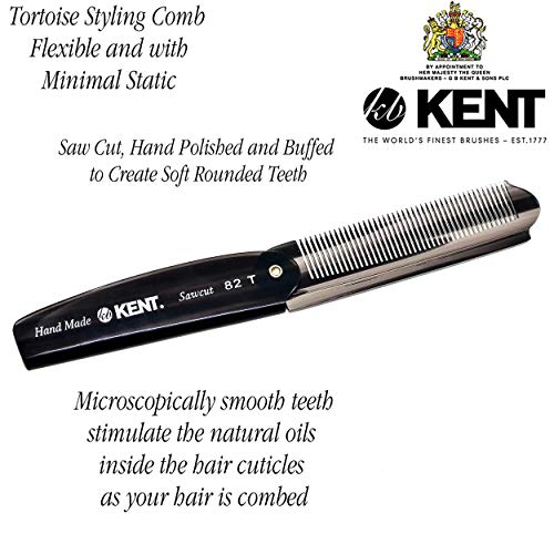 Kent 82T 4" Graphite Folding Pocket Comb for Men, Fine Tooth Hair Comb Straightener for Everyday Grooming Styling Hair, Beard or Mustache, Use Dry or with Balms, Saw Cut Hand Polished, Made in England