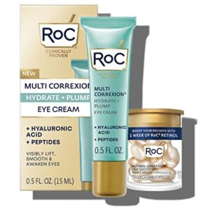 roc multi correxion hyaluronic acid anti aging under eye cream for puffiness & dark circles (.5 oz) retinol capsules (7 ct), fragrance & paraben free skin care for women & men