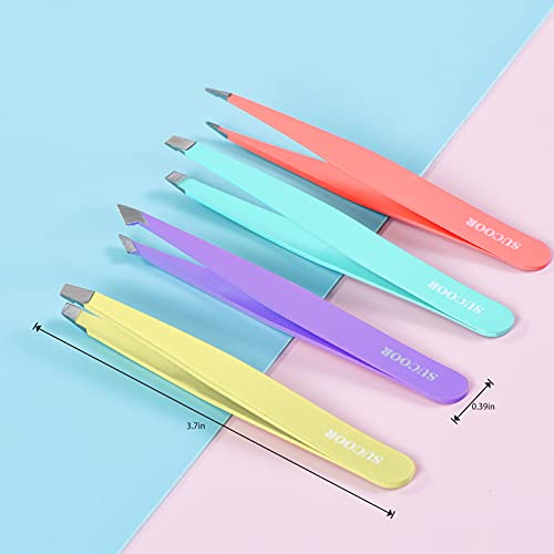 SUCOOR Tweezers Set - 4Pcs Professional Stainless Steel Tweezers, Best Precision Tweezers Set for Shaping Eyebrows, Great Beauty Tools for Facial Hair, Ingrown Hair, Blackhead Removal.(Multi-color)