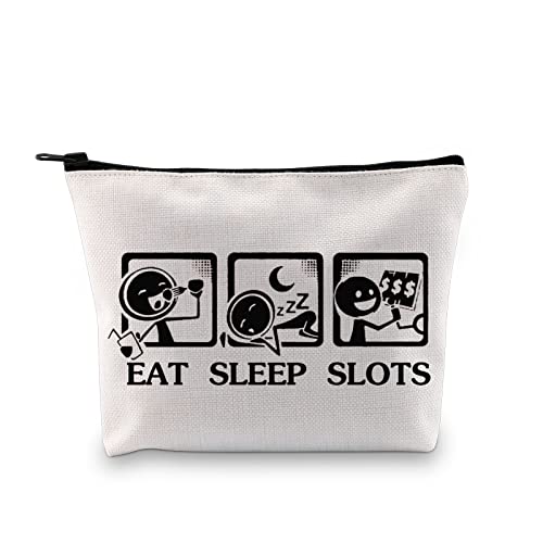 G2TUP Gambler Gift Casino Lover Gift Eat Sleep Slots Makeup Bag Slot Machine Casino Gambling Accessories Pouch Gambling Gift Slot Machine Themed Cosmetic Bag (Eat Sleep Slots White Bag)