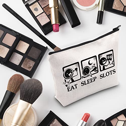 G2TUP Gambler Gift Casino Lover Gift Eat Sleep Slots Makeup Bag Slot Machine Casino Gambling Accessories Pouch Gambling Gift Slot Machine Themed Cosmetic Bag (Eat Sleep Slots White Bag)