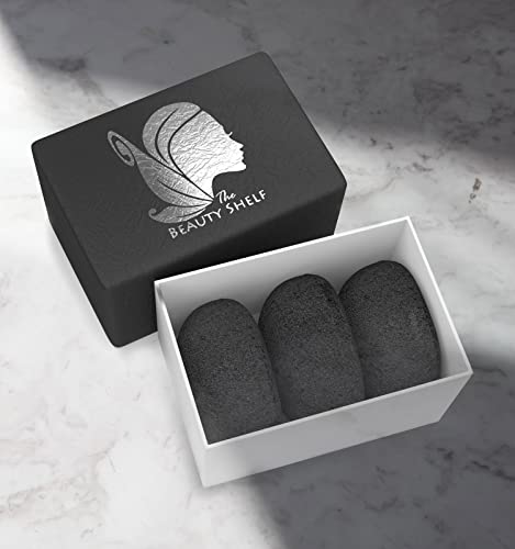 The Beauty Shelf Konjac Sponge (3 Pack) Activated Bamboo Charcoal. Facial Cleansing & Exfoliating Beauty Sponges