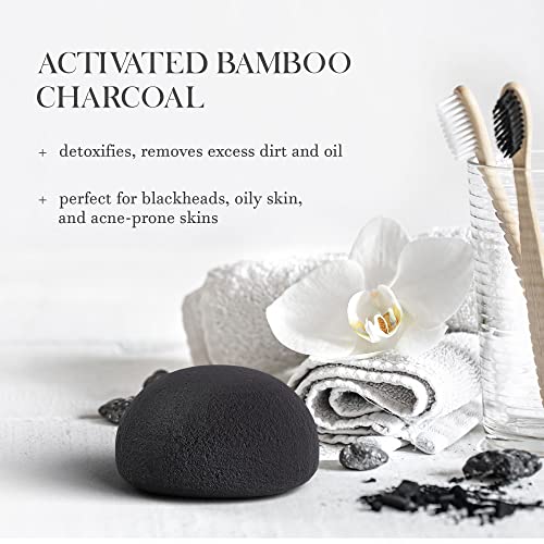 The Beauty Shelf Konjac Sponge (3 Pack) Activated Bamboo Charcoal. Facial Cleansing & Exfoliating Beauty Sponges