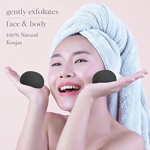 The Beauty Shelf Konjac Sponge (3 Pack) Activated Bamboo Charcoal. Facial Cleansing & Exfoliating Beauty Sponges