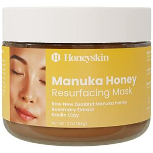 honeyskin bentonite clay face mask with manuka honey – gentle face exfoliator – hydrating facial mask for acne prone and dry skin – face mask skin care w/ pore minimizer and deep cleanser (3oz)