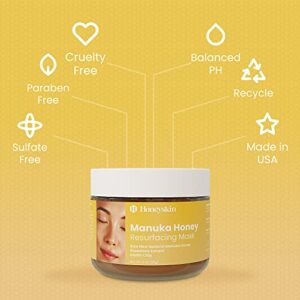 Honeyskin Bentonite Clay Face Mask with Manuka Honey - Gentle Face Exfoliator - Hydrating Facial Mask for Acne Prone and Dry Skin - Face Mask Skin Care w/ Pore Minimizer and Deep Cleanser (3oz)