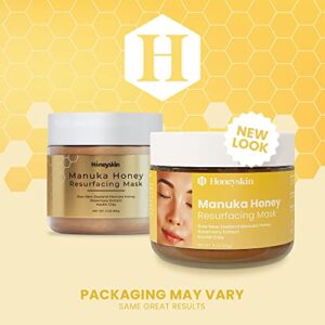 Honeyskin Bentonite Clay Face Mask with Manuka Honey - Gentle Face Exfoliator - Hydrating Facial Mask for Acne Prone and Dry Skin - Face Mask Skin Care w/ Pore Minimizer and Deep Cleanser (3oz)